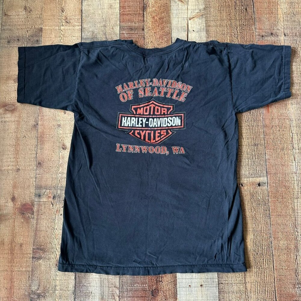 Vintage Harley-Davidson Men's Size Large T-Shirt With Eagle Graphic Black - Picture 8 of 8
